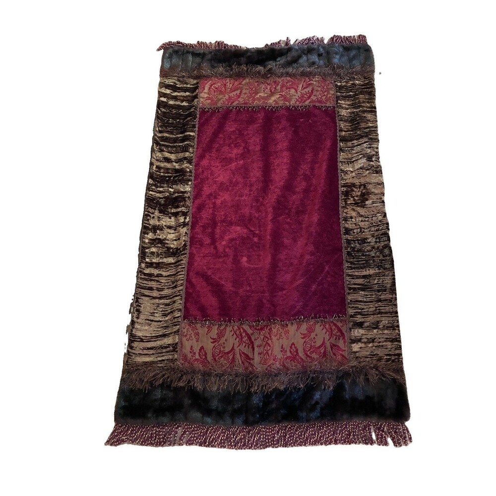 TAPESTRY Decorative Throw  Burgundy Brown Faux Fur Fringe Beaded( L69)(W40)